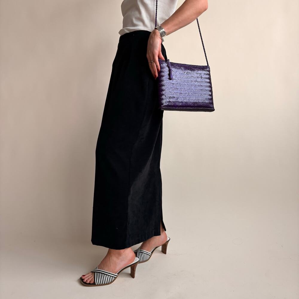 Clio Black Velvet Maxi Skirt - 90s Vintage, Size 10 (Fits Small)